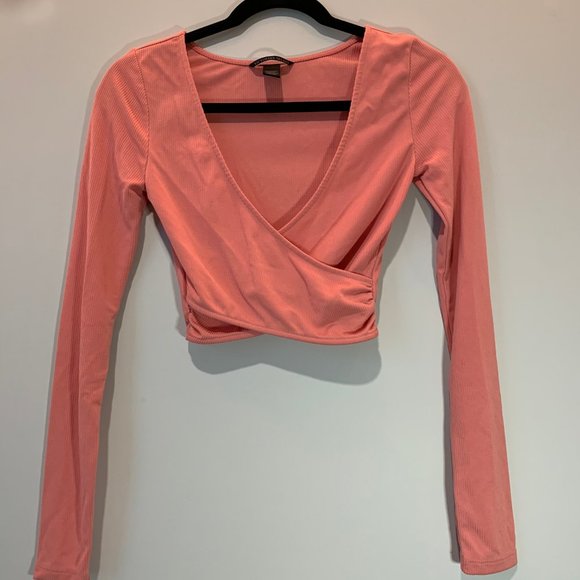 NWOT Ribbed Wrap Crop Top - Picture 2 of 5